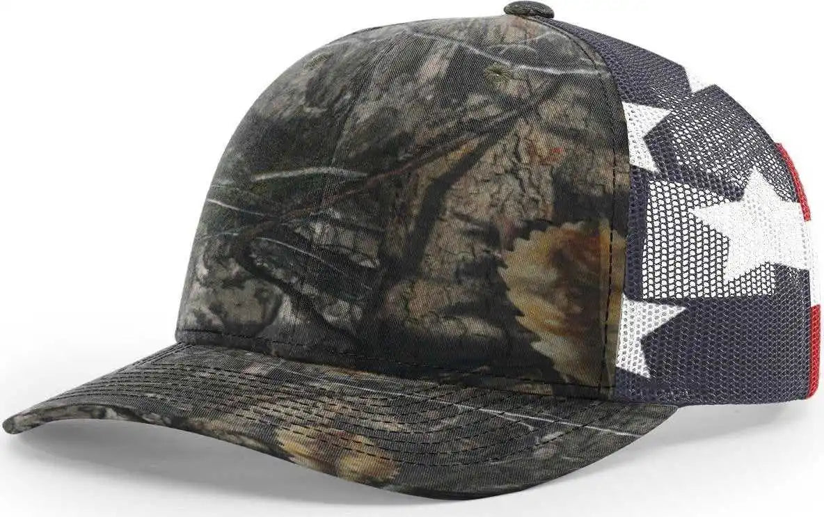 Richardson 112pm Printed Mesh-back Trucker Caps - Mossy Oak Country Dna Stars & Stripes - Osfm