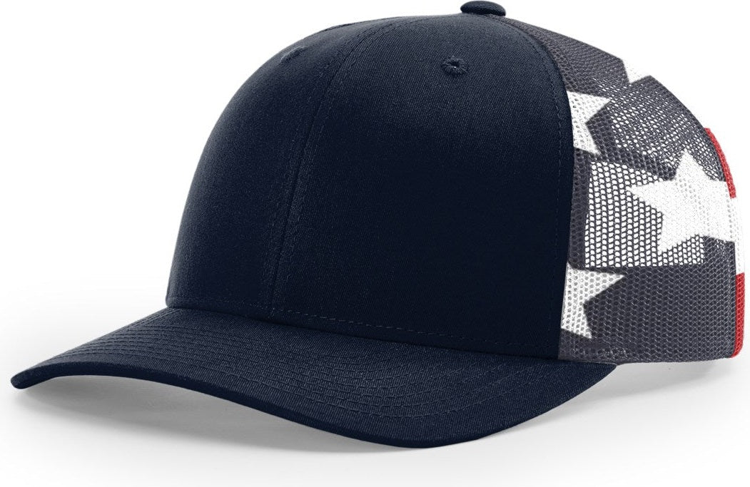 Richardson 112pm Printed Mesh Trucker Cap - Navy Stars & Stripes - Gray / Osfm