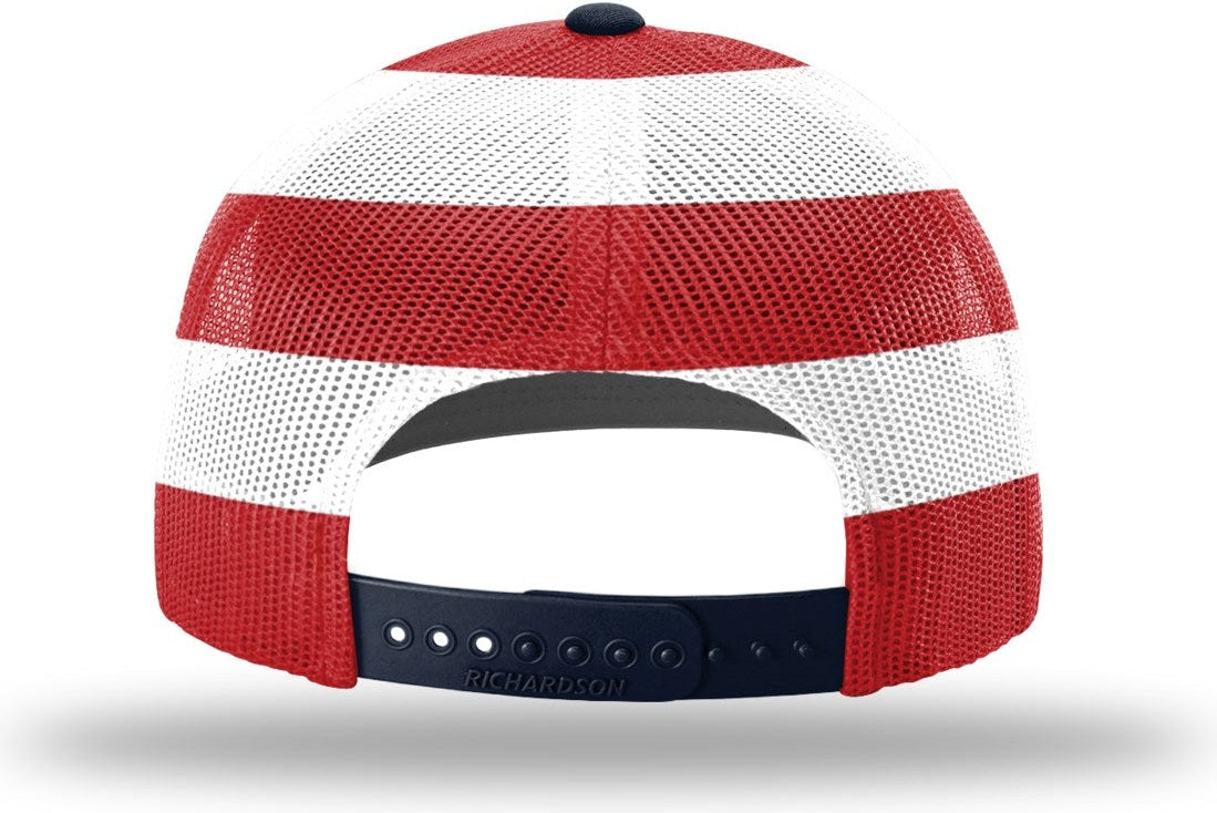 Richardson 112pm Printed Mesh Trucker Cap - Navy Stars & Stripes - Gray / Osfm