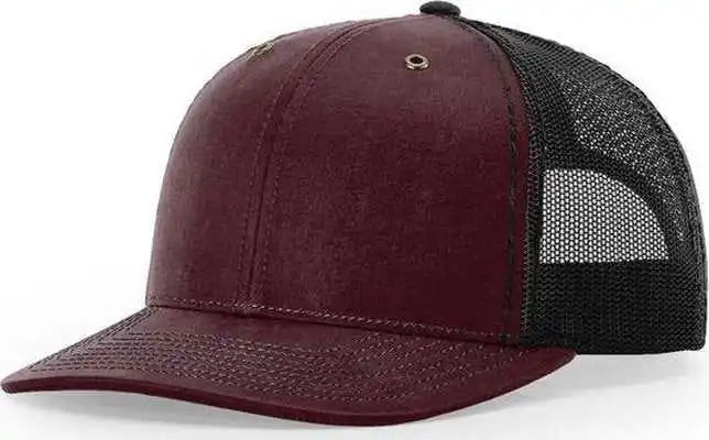 Richardson 112wf Oil Cloth Trucker Caps - Burgundy Black - Maroon / Osfm
