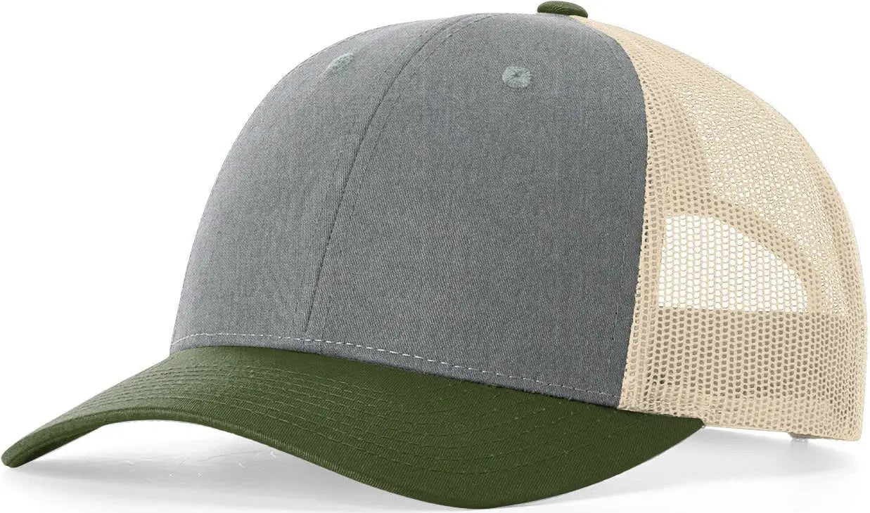 Richardson 115 Low Pro Trucker Cap - Heather Gray Birch Army Olive - s