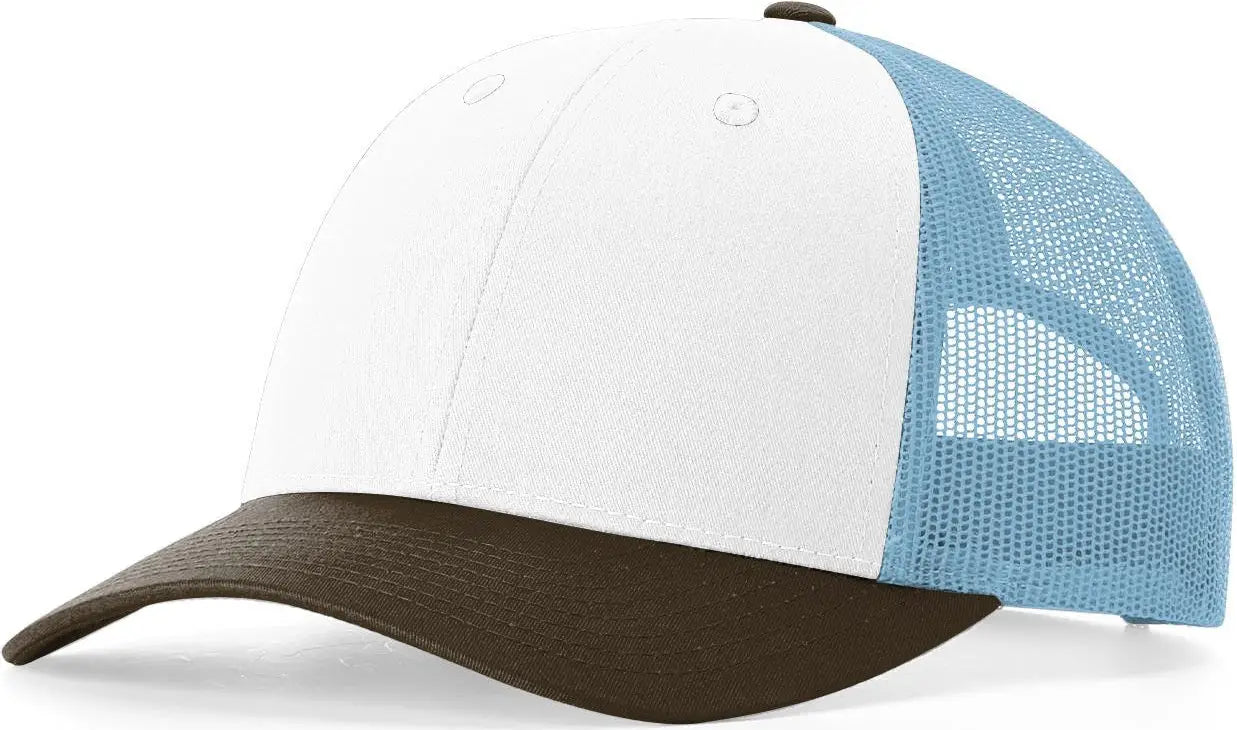 Richardson 115 Low Pro Trucker Cap - White Columbia Blue Brown