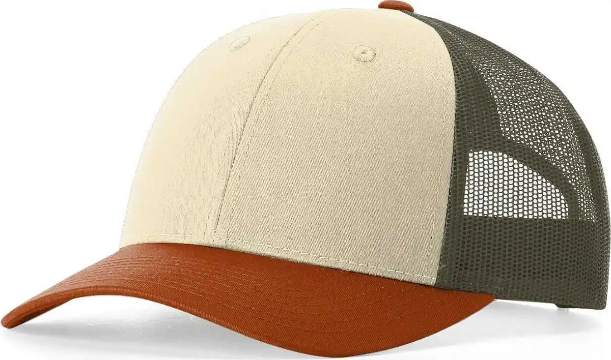 Richardson 115 Low Pro Trucker Caps Cream/ Loden Green/ Dark Orange Ivory / s