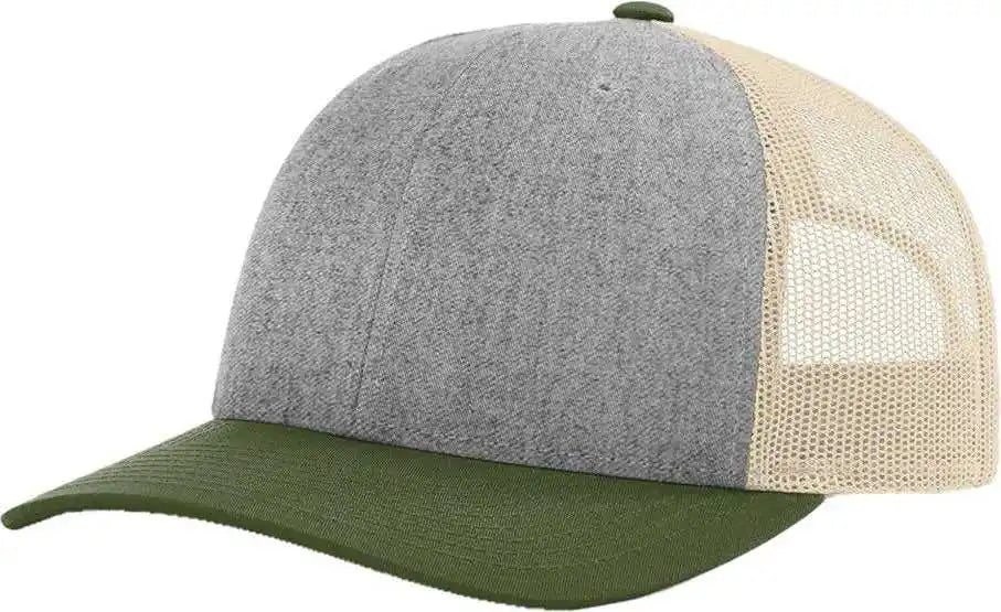 Richardson 115 Low Pro Trucker Caps - Heather Gray Birch Army - Light Green / Sm