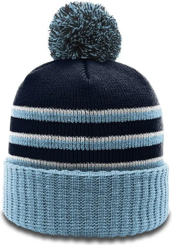 Richardson 134 Sriped Beanie with Cuff & Pom - Navy Columbia Blue White - Osfm