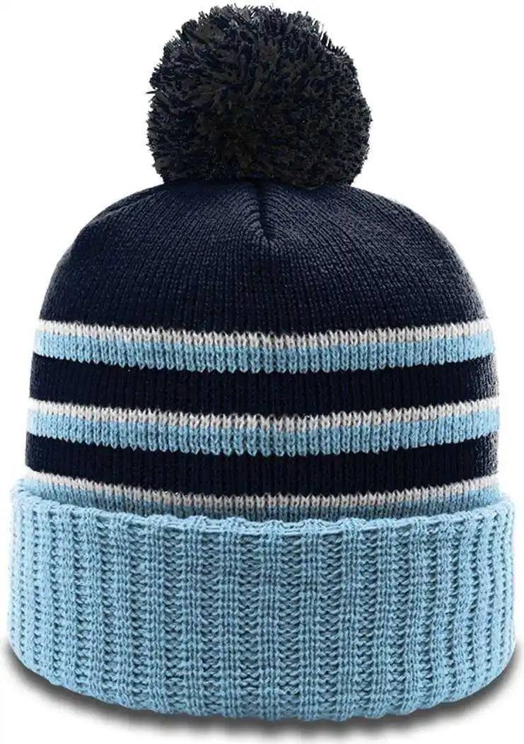 Richardson 134 Stripe Pom Beanies with Cuff - Navy Columbia Blue White - Osfm