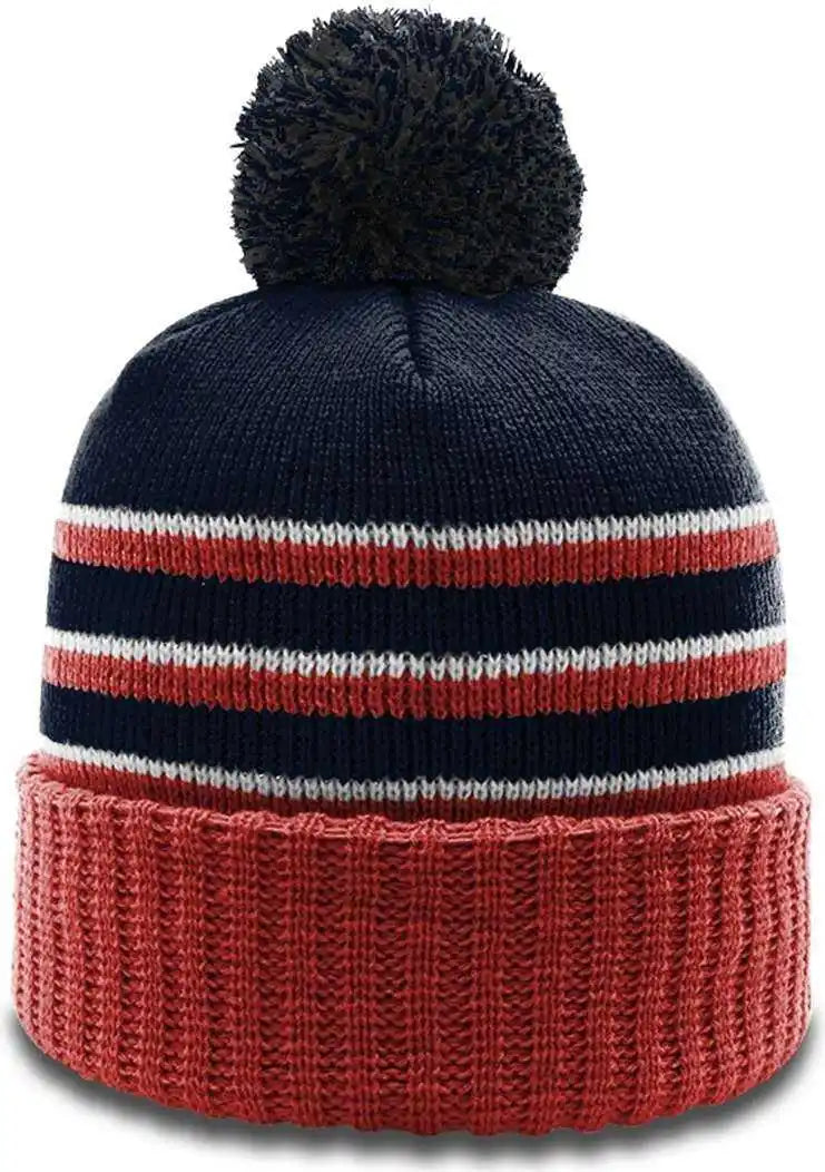 Richardson 134 Stripe Pom Beanies with Cuff Navy Red White / Osfm