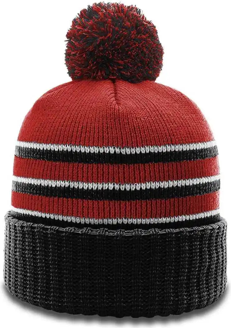 Richardson 134 Stripe Pom Beanies with Cuff Red Black White / Osfm