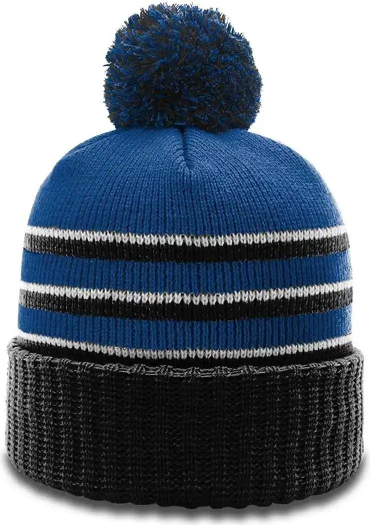 Richardson 134 Stripe Pom Beanies with Cuff Royal Black White / Osfm