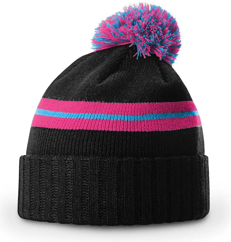 Richardson 135 Short Pom Beanie - Black-neon Pink-neon Blue - Black-pink-blue / Osfm
