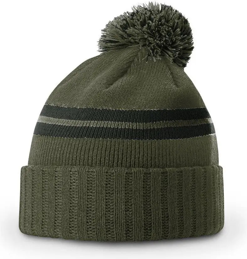 Richardson 135 Short Pom Beanie - Heather Olive-dark Olive - Osfm