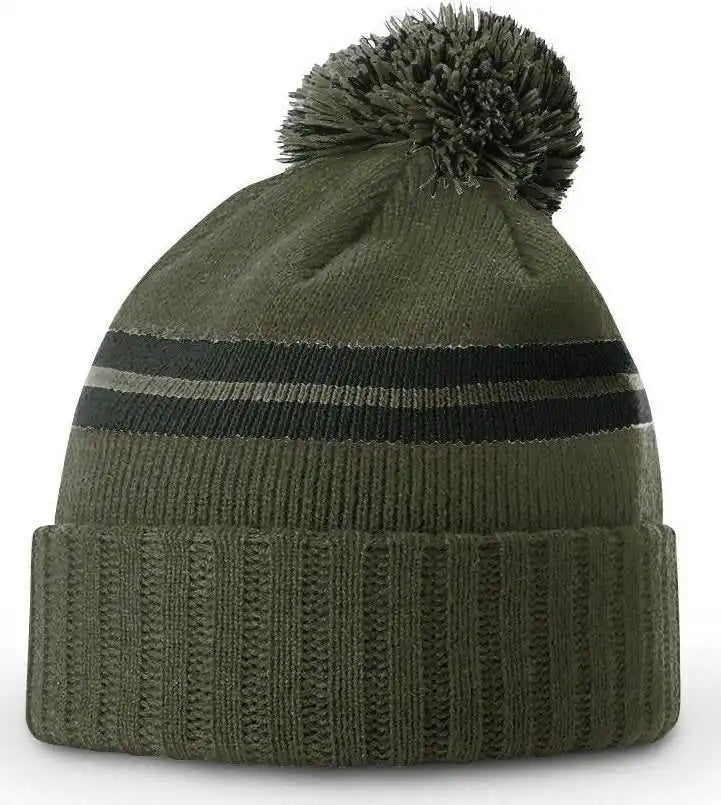 Richardson 135 Short Pom Beanies - Heather Olive - Osfm