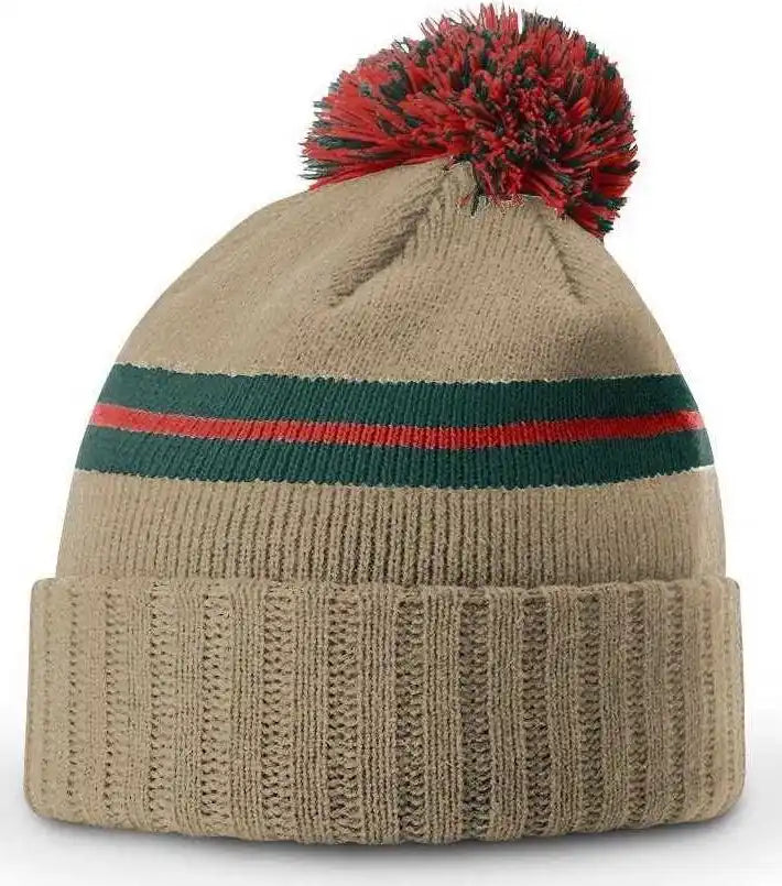 Richardson 135 Short Pom Beanies - Tan Dark Green Deep Red - Forest / Osfm