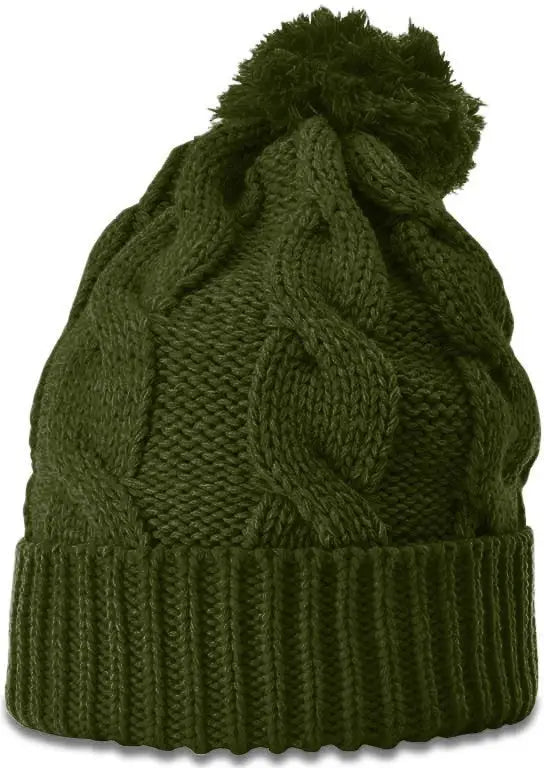 Richardson 141 Chunk Twist Knit Beanie with Cuff & Pom - Avocado - Forest / Osfm