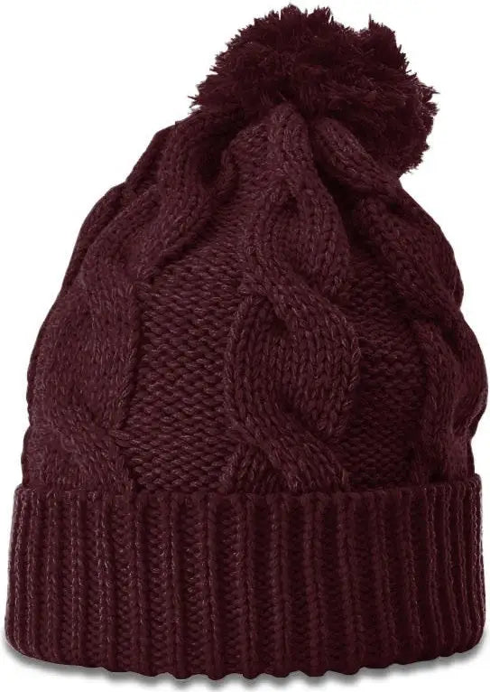 Richardson 141 Chunk Twist Knit Beanie with Cuff & Pom - Burgundy - Osfm