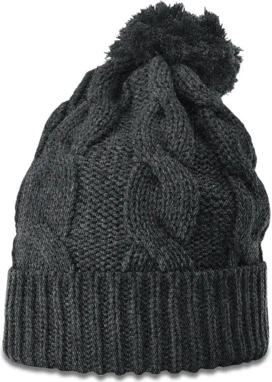 Richardson 141 Chunk Twist Knit Beanie with Cuff & Pom - Heather Charcoal - Dark Gray / Osfm