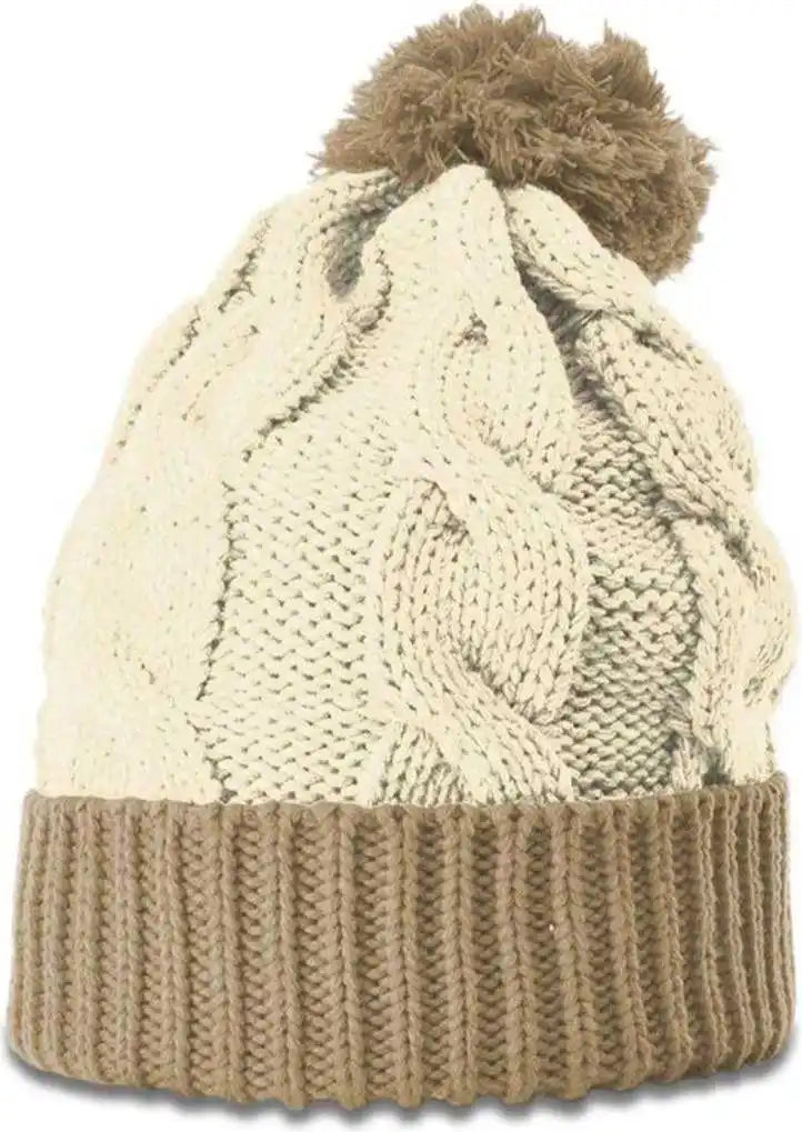 Richardson 141r Chunk Twist Knit Beanies with Cuff - Cream Mocha - Ivory Brown / Osfm