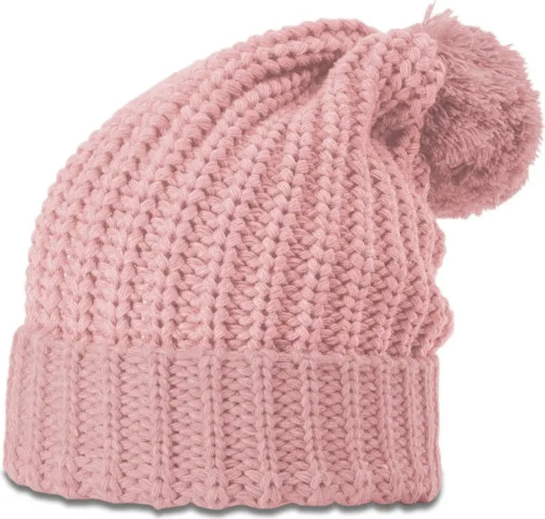 Richardson 143 Chunk Cable Beanie with Cuff & Pom - Blush