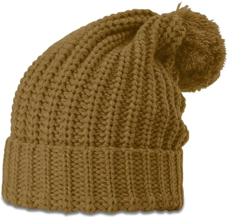 Richardson 143 Chunk Cable Beanie with Cuff & Pom - Curry