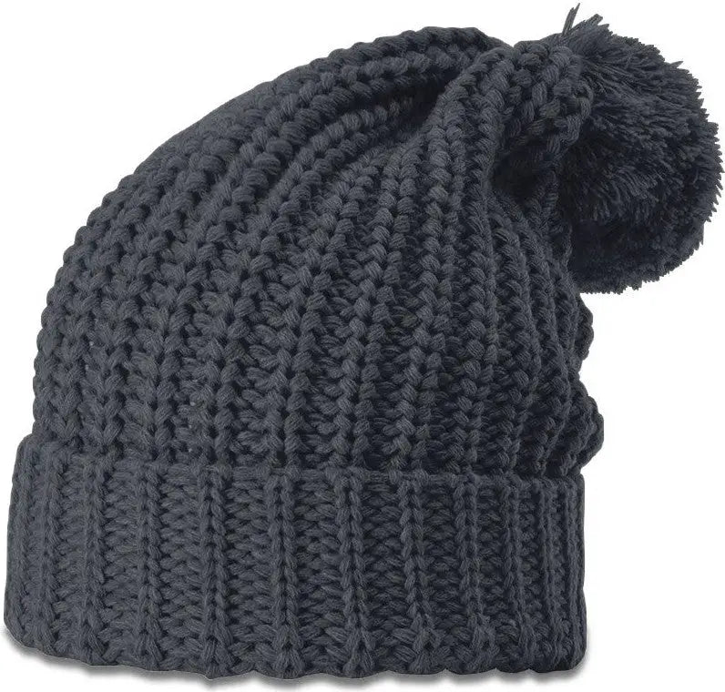 Richardson 143 Chunk Cable Beanie with Cuff & Pom - Gun Metal - Gray / Osfm