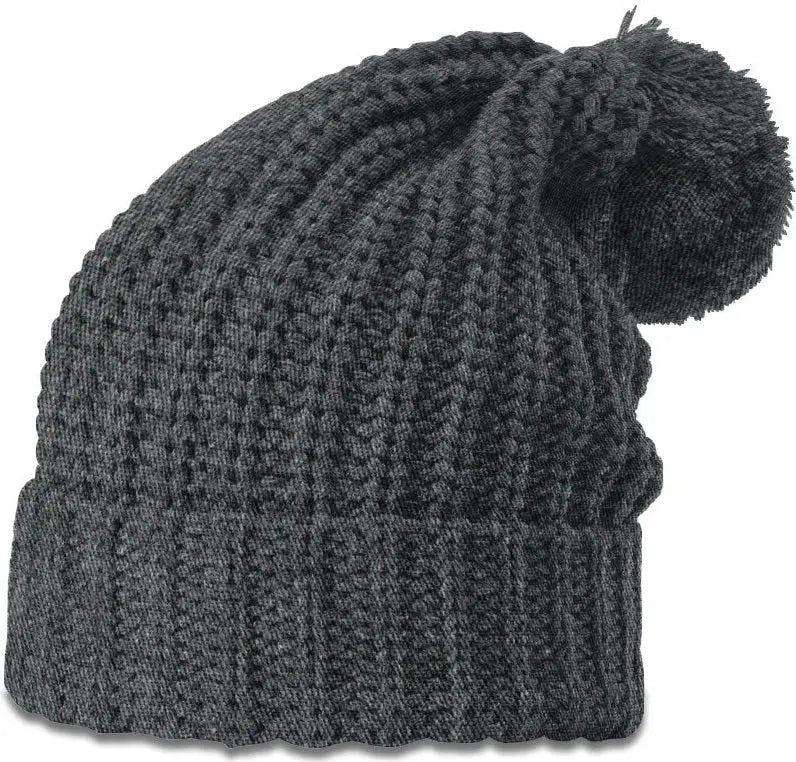 Richardson 143 Chunk Cable Beanie with Cuff & Pom - Heather Charcoal - Dark Gray / Osfm