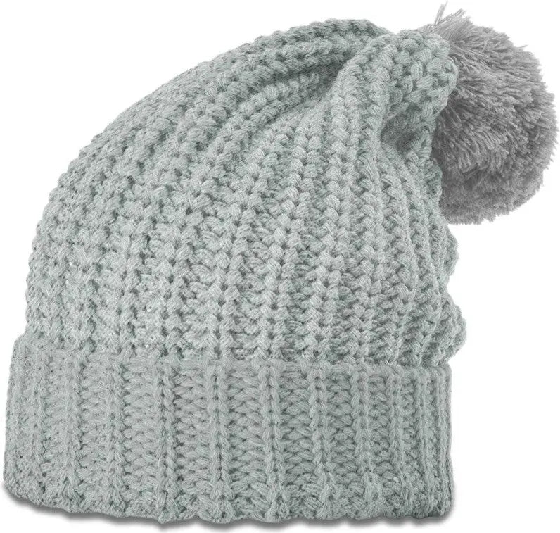 Richardson 143 Chunk Cable Beanie with Cuff & Pom - Heather Gray
