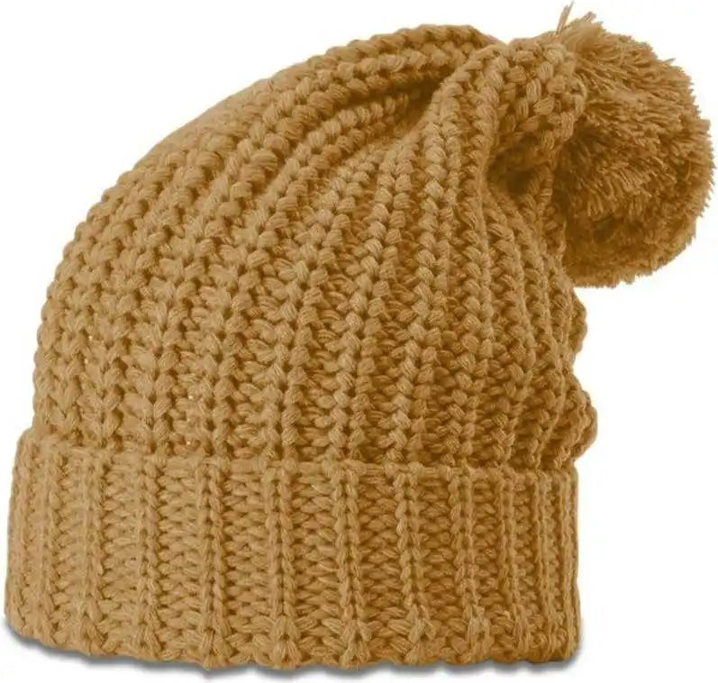Richardson 143r Chunk Cable Beanies with Cuff and Pom - Carmel - Tan / Osfm
