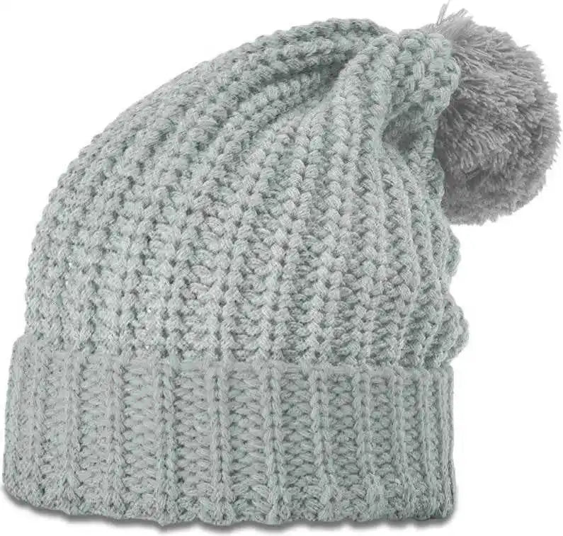 Richardson 143r Chunk Cable Beanies with Cuff and Pom - Heather Gray - Osfm