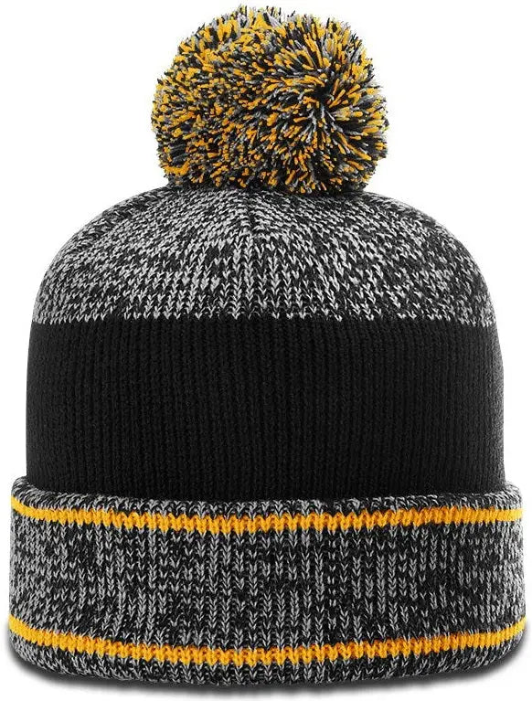 Richardson 148 Heather Beanie with Cuff & Pom - Gray Gold Black