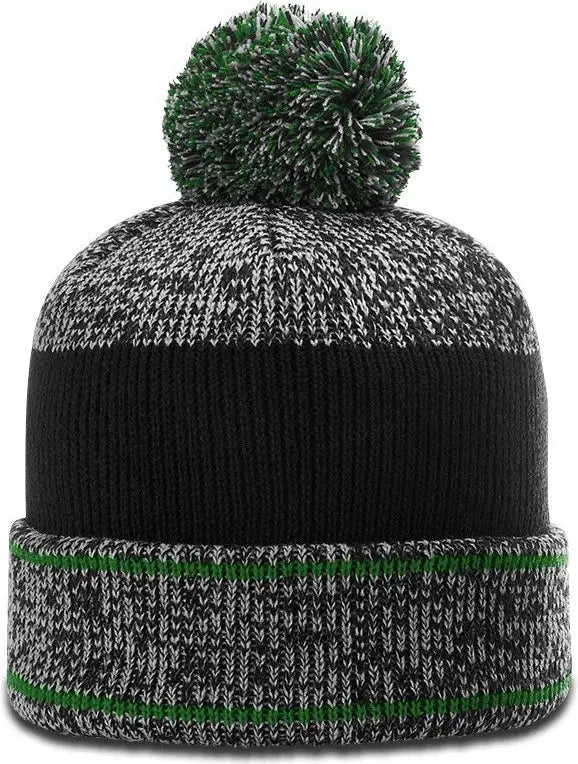 Richardson 148 Heather Beanie with Cuff & Pom - Gray Kelly Black - Osfm