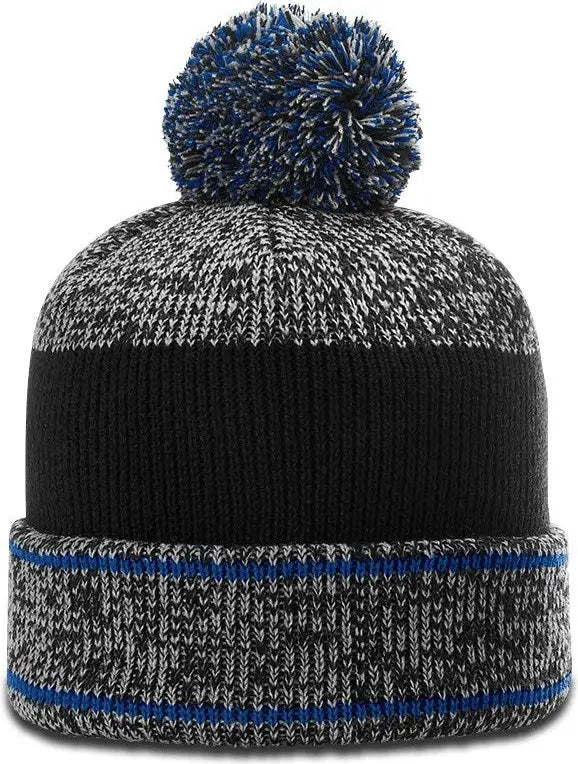 Richardson 148 Heather Beanie with Cuff & Pom - Gray Royal Black - Osfm