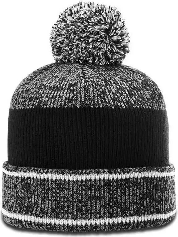 Richardson 148 Heathered Beanies with Cuff and Pom - White - Osfm