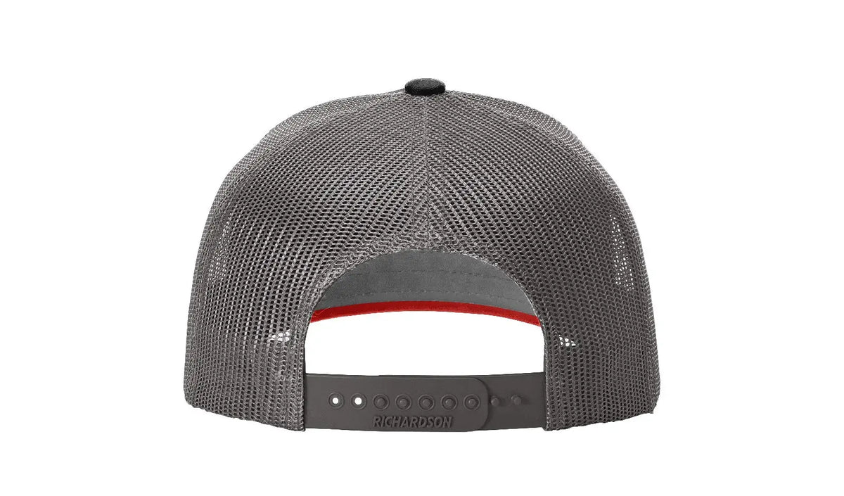 Richardson 163 Laser Cut Five Panel Trucker Cap - Black Charcoal Red - Osfm