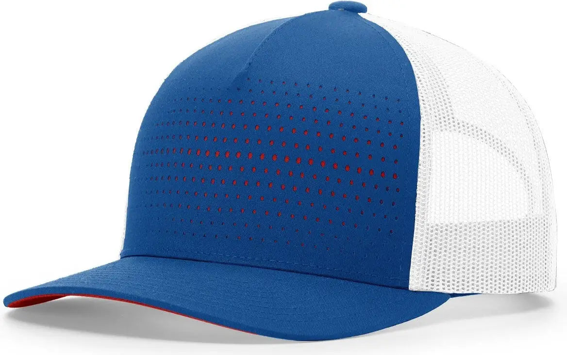 Richardson 163 Laser Cut Five Panel Trucker Cap - Royal White Red