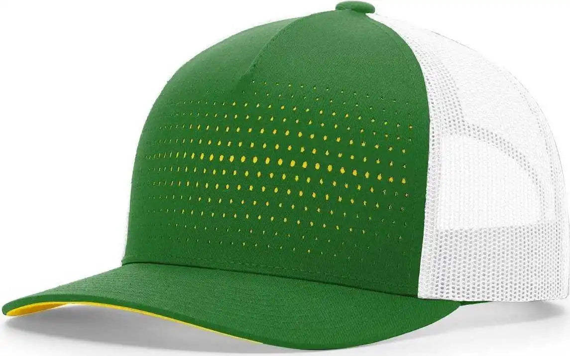 Richardson 163 Laser Cut Five Panel Trucker Caps Kelly White Yellow / Osfm