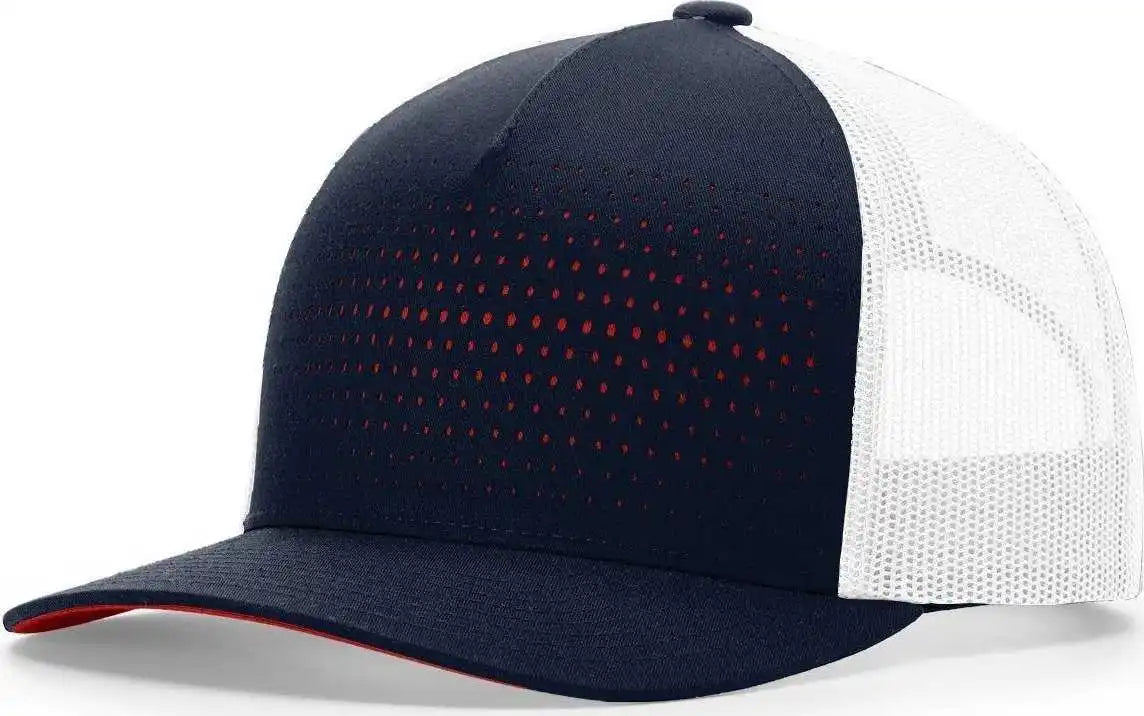 Richardson 163 Laser Cut Five Panel Trucker Caps Navy White Red / Osfm