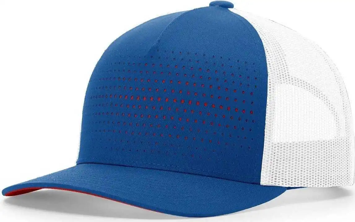 Richardson 163 Laser Cut Five Panel Trucker Caps Royal White Red / Osfm