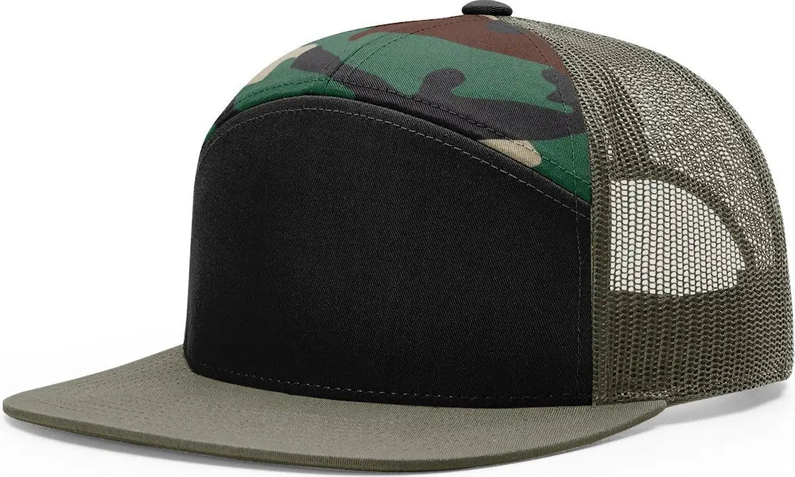 Richardson 168 7 Panel Trucker Cap - Black Green Camo Loden - Osfm