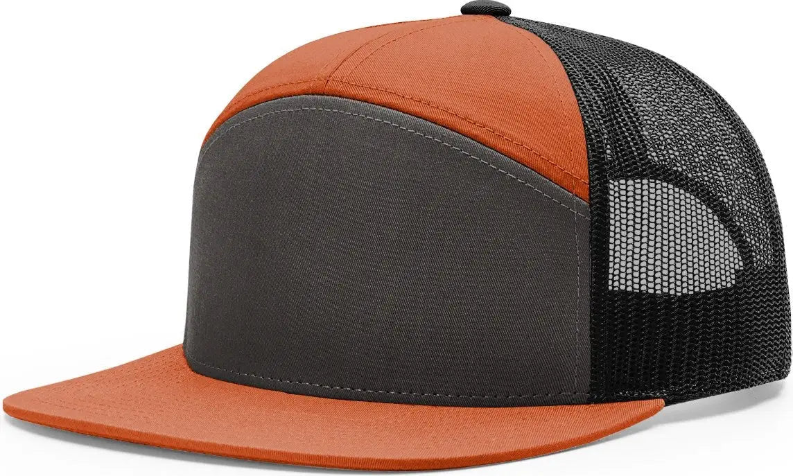 Richardson 168 7 Panel Trucker Cap - Charcoal Burnt Orange Black - Dark Gray / Osfm