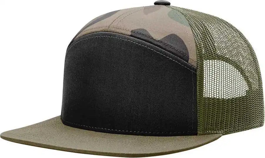Richardson 168 Seven Panel Trucker Caps Black Green Camo Loden Dark Gray / Osfm