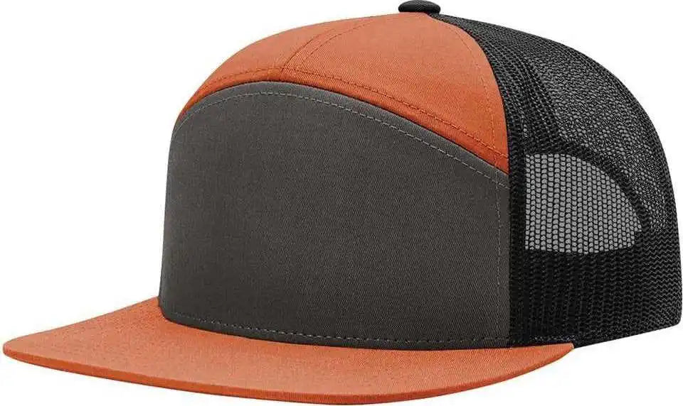Richardson 168 Seven Panel Trucker Caps Charcoal Burnt Orange Black Dark Gray / Osfm