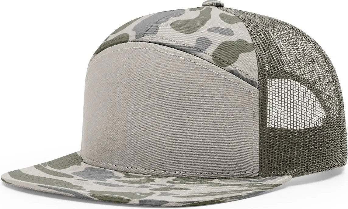 Richardson 168p Printed 7 Panel Trucker Cap - Marsh Duck Camo Brown - Loden / Osfm
