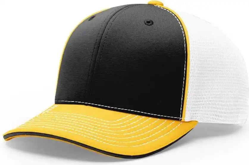 Richardson 172 Fitted Pulse Sportmesh with R-flex Caps - Black White Gold Tri - Xs-sm