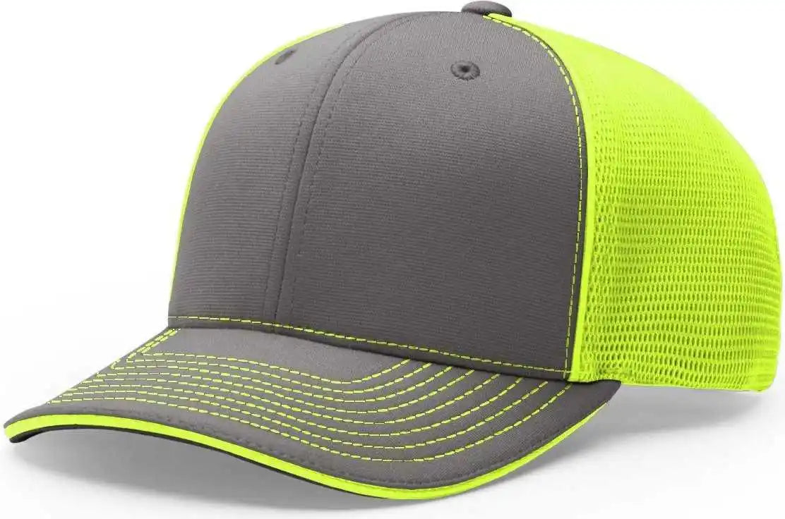 Richardson 172 Fitted Pulse Sportmesh with R-flex Caps - Charcoal Neon Yellow Split - Dark Gray / Xs-sm