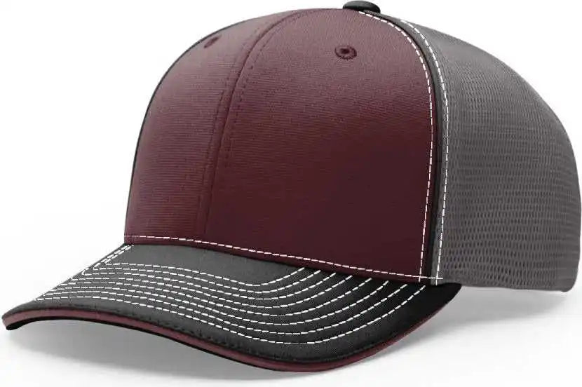 Richardson 172 Fitted Pulse Sportmesh with R-flex Caps - Maroon Charcoal Black Tri - Dark Gray / Xs-sm