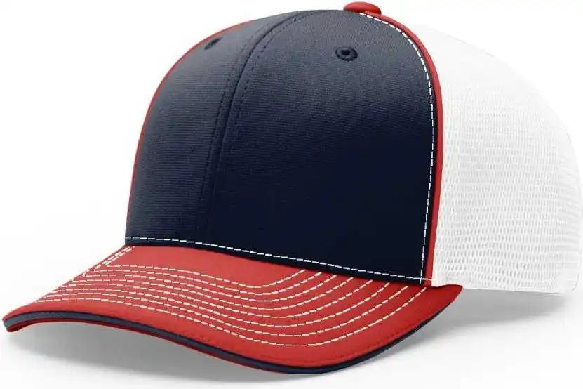 Richardson 172 Fitted Pulse Sportmesh with R-flex Caps - Navy White Red Tri - Xs-sm