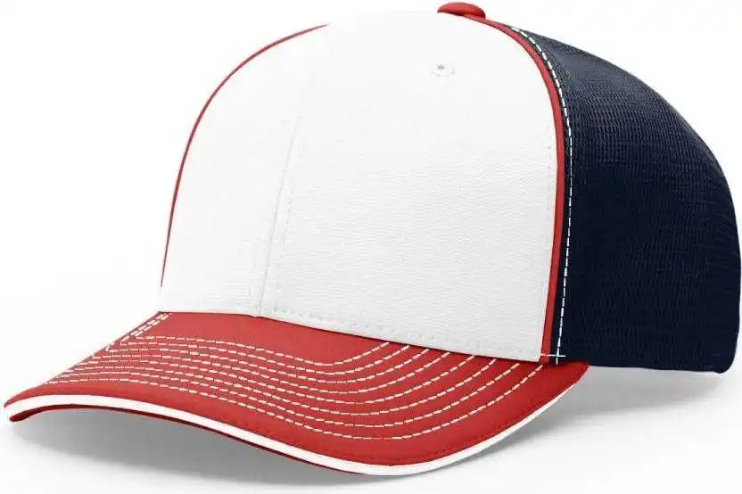 Richardson 172 Fitted Pulse Sportmesh with r Flex Caps White Navy Red Tri / Xs Sm
