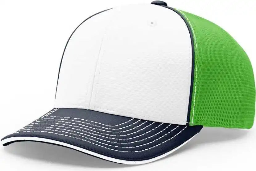Richardson 172 Fitted Pulse Sportmesh with R-flex Caps - White Neon Green Navy - Xs-sm