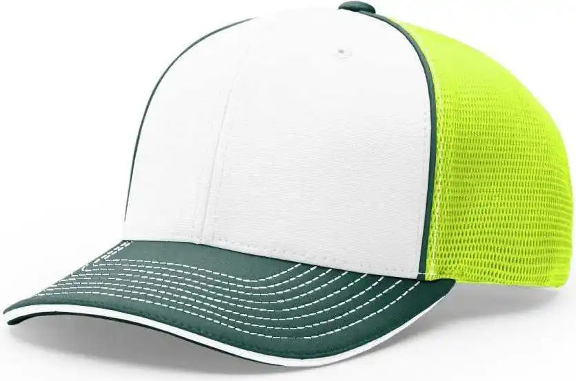 Richardson 172 Fitted Pulse Sportmesh with R-flex Caps - White Neon Yellow Dark Green - Xs-sm