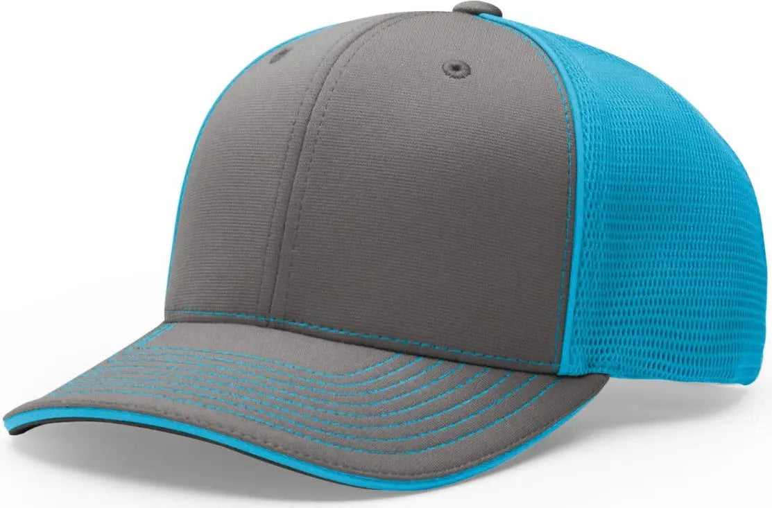 Richardson 172 Pulse Sportmesh R-flex Cap - Charcoal Neon Blue - Dark Gray / Xs-sm